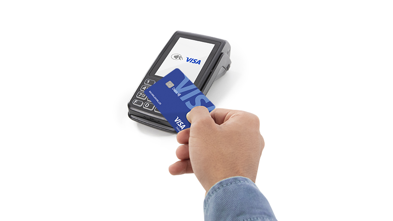 Payment with Visa Debit card on contactless terminal.